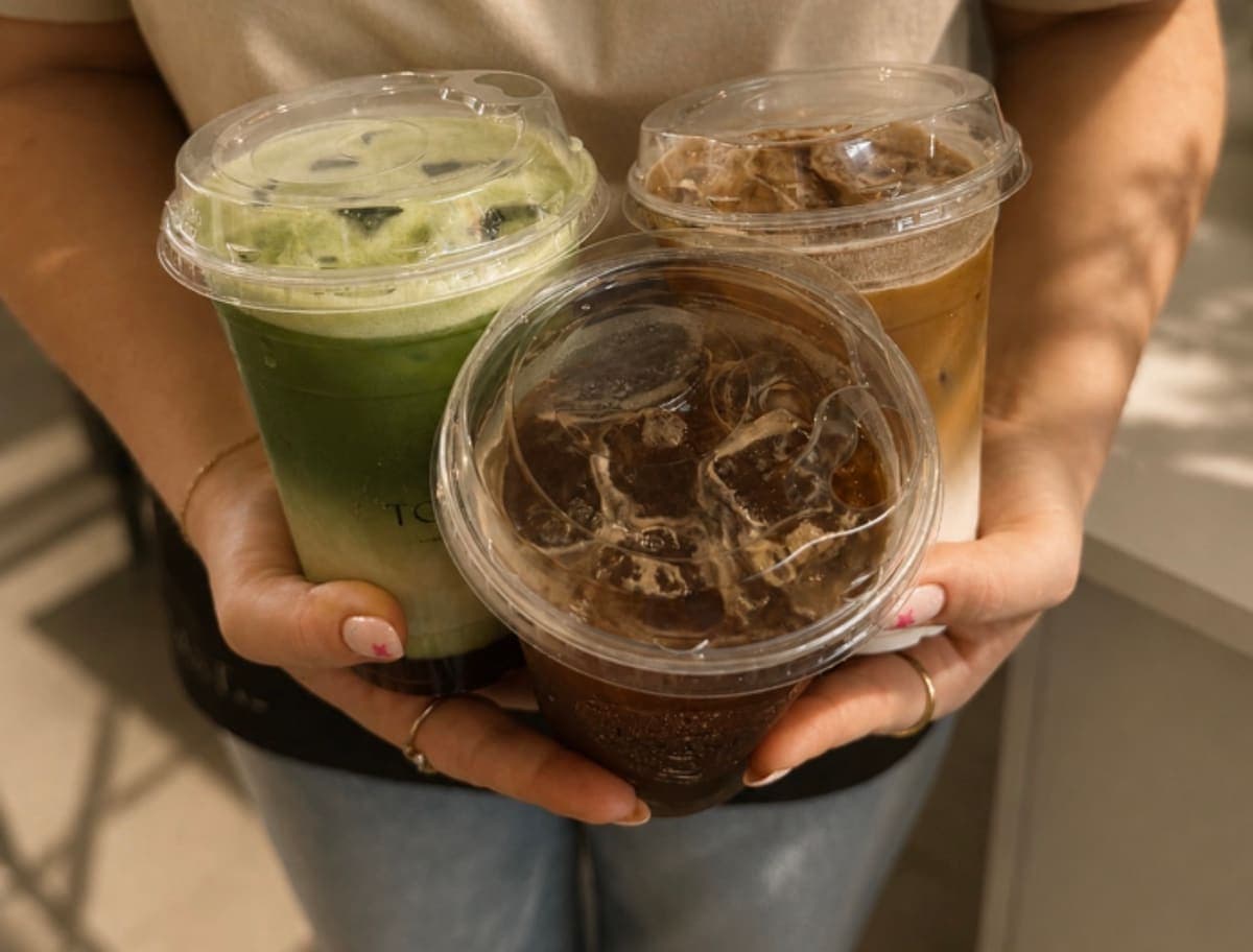 Iced matcha and iced coffees held at the TOAST & Co counter in Derby